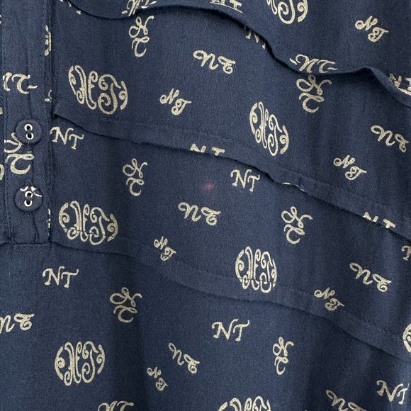 Nice Things Paloma S Navy Blue Short Sleeve Printed Ruffle Collar Midi Dress - Picture 5 of 8